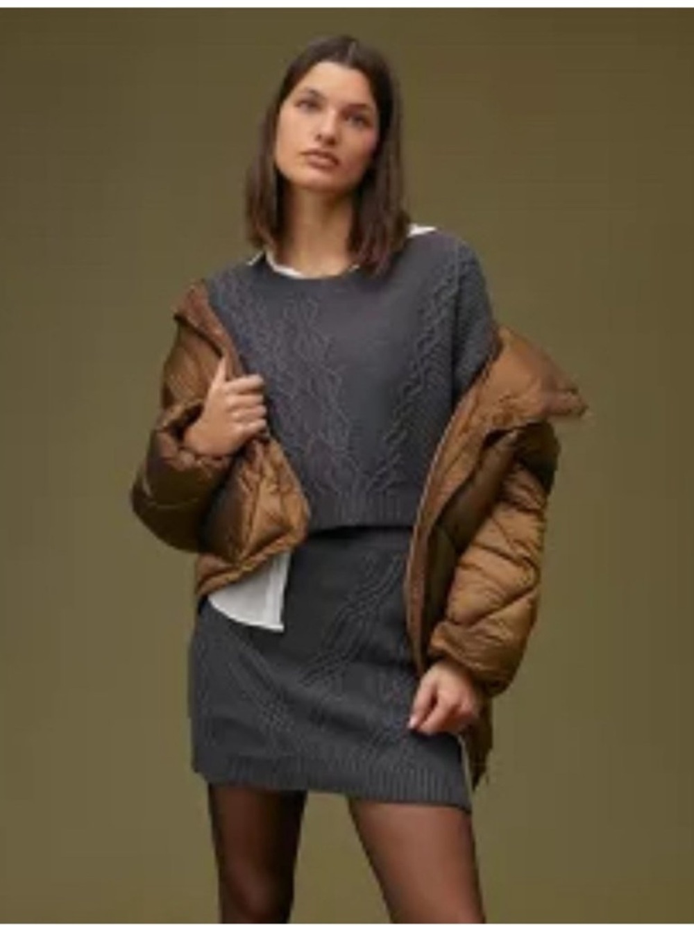 Anthropologie Maeve Cable-knit sweater skirt set Gray Size XS